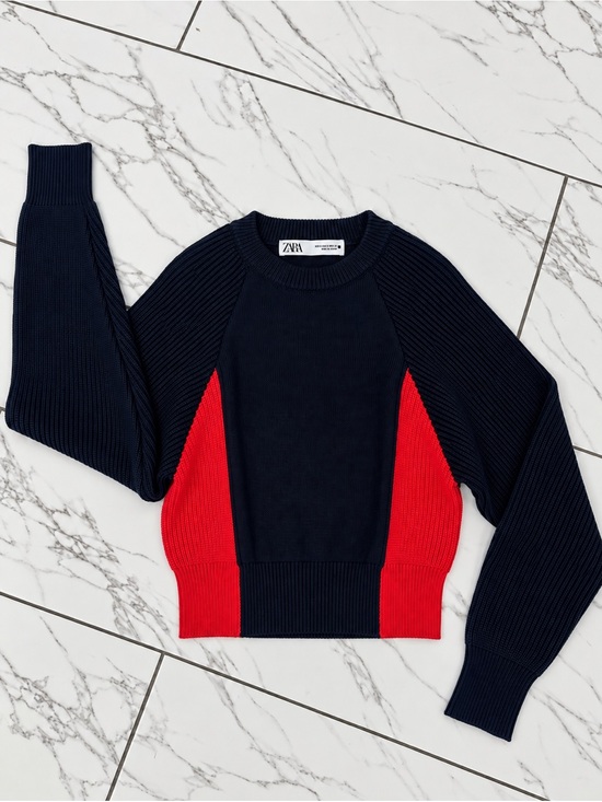 Zara Sweaters - Zara Navy Sweater with Red Side Panels